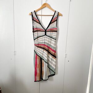 Desigual Dress Knee Sleeveless Boho Retro Knit Rainbow Stretch Asymmetrical, XL